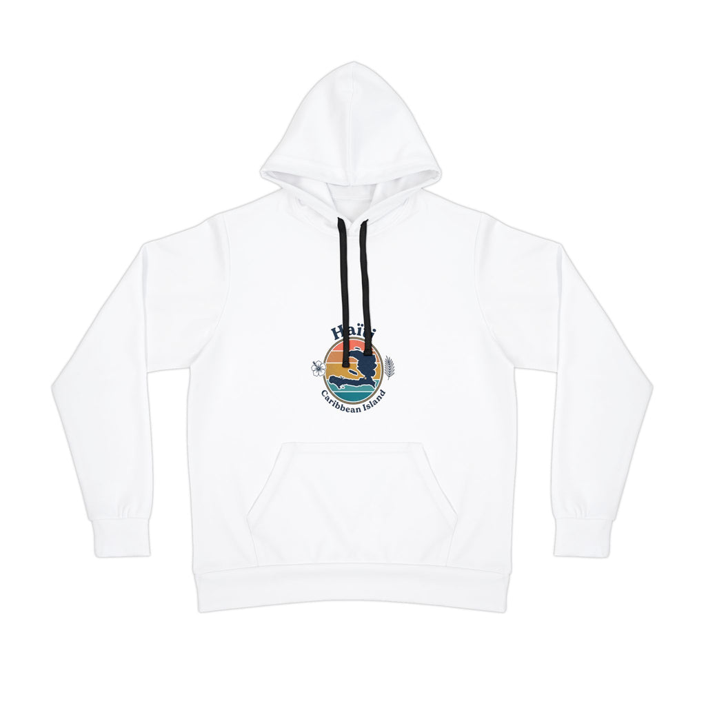 Retro Coastal Sunrise Athletic Hoodie — "Adventure Awaits" Graphic