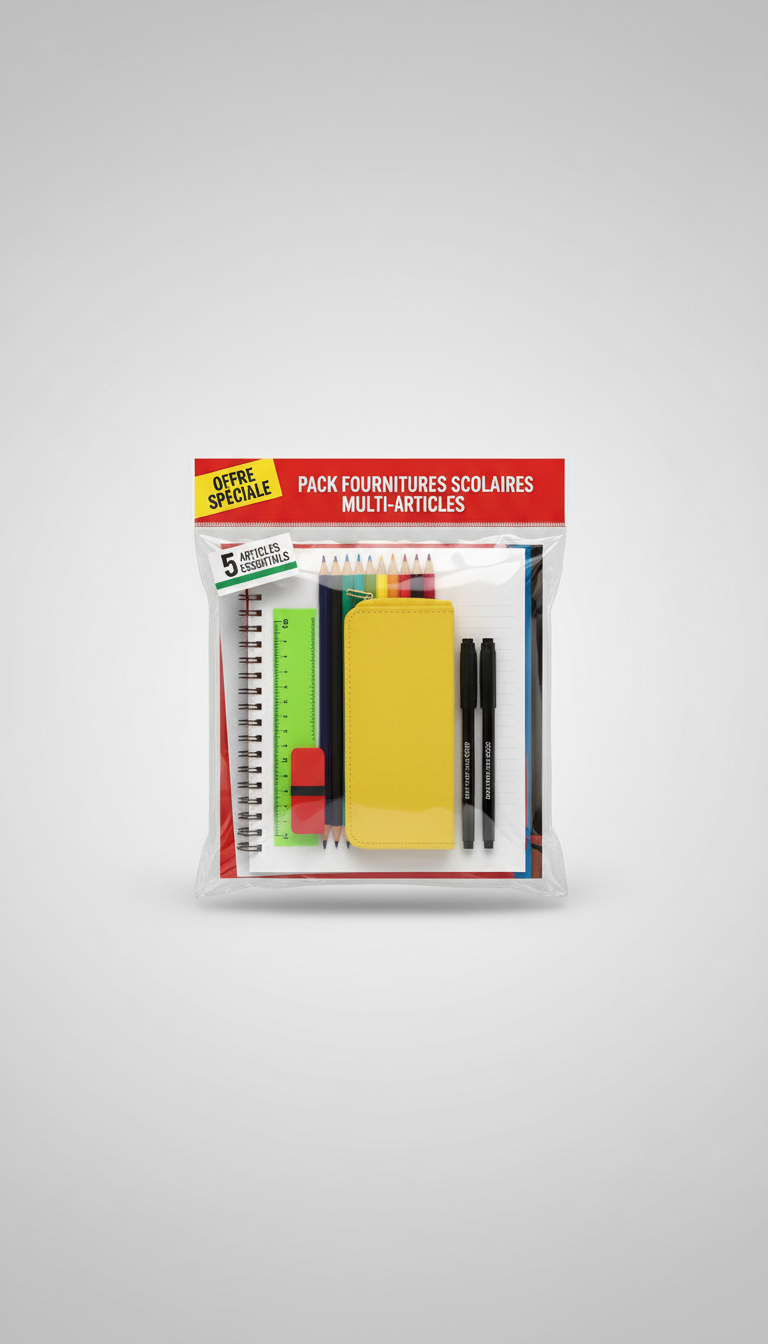 Pack fournitures scolaires multi-articles colorés