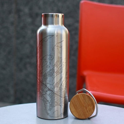 Boston - Massachusetts Map Bottle with Bamboo Top in Matte Black