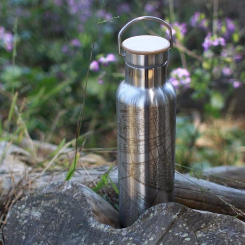 Boston - Massachusetts Map Bottle with Bamboo Top in Matte Black