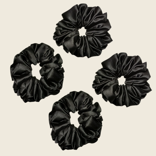 4 Pcs Black Satin Silk Scrunchies