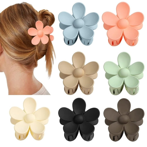 Korean Fashion Flower Matte Hair Claw Clip Pack of 7, Assorted